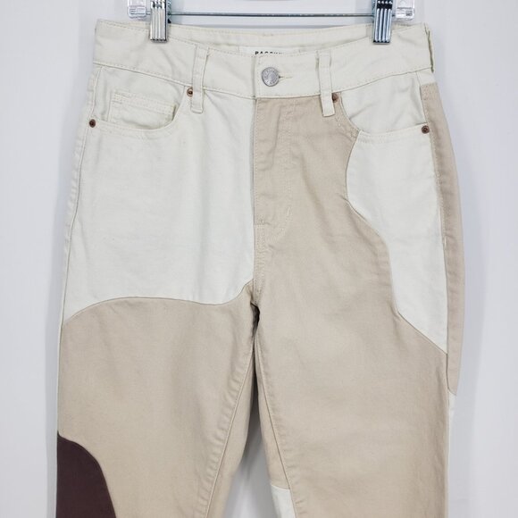Pacsun Eco Paneled Mom Jeans 24 Womens Color Block Wave High Rise Cream Brown - Picture 4 of 10